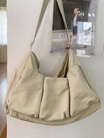 Borsa Tote in Tela a Grande Capacità da Donna con Tasche Multiple Borsa a Spalla Tracolla Casual Lavoro Urbano Minimalista