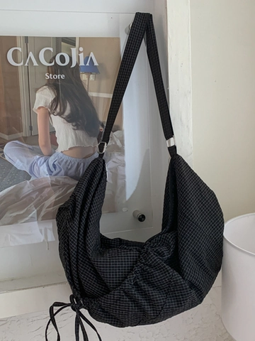 Borsa a Tracolla in Tessuto a Quadretti Grande Capacità Crossbody Dumpling Hobo Bag da Donna Casual Minimalista Urbana