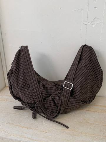 Borsa a Tracolla in Tessuto a Quadretti Grande Capacità Crossbody Dumpling Hobo Bag da Donna Casual Minimalista Urbana