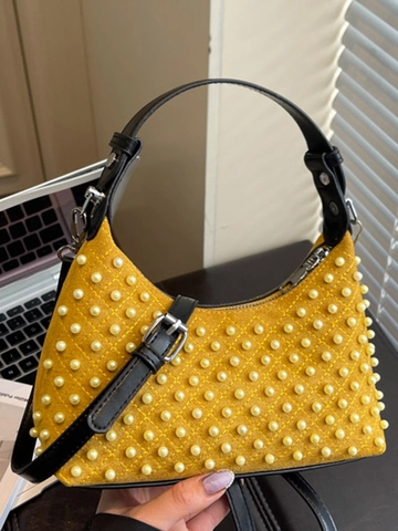Damen Mode Nieten Perlen Besetzte Hobo Tasche Retro Wildleder PU Leder Halbmond Schultertasche Unterarm Handtasche Mit Verstellbarem Gurt