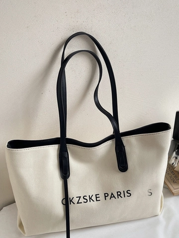 Women's Large Capacity Canvas Tote Bag Minimalist Letter Printed Shoulder Bag Casual Commuter Handbag For Students