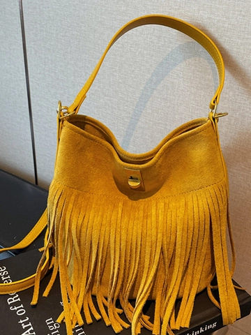 Retro Bohemian Fringe Shoulder Bag For Women Faux Suede Tassel Crossbody Bag Ethnic Style Travel Small Square Bag