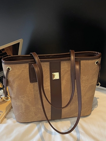 Large Capacity PU Leather Tote Bag For Women Minimalist Shoulder Bag Urban Fashion Handbag With Metal Square Buckle