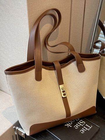 Grote Capaciteit Dames Tote Bag Stedelijk Minimalistisch PU Gesplitst Schoudertas Met Metalen Sluiting Woon-werk Handtas