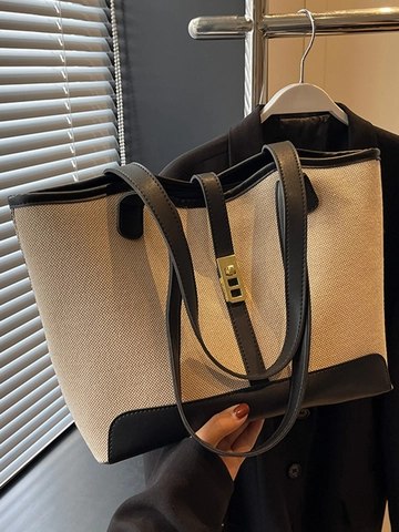 Grote Capaciteit Dames Tote Bag Stedelijk Minimalistisch PU Gesplitst Schoudertas Met Metalen Sluiting Woon-werk Handtas
