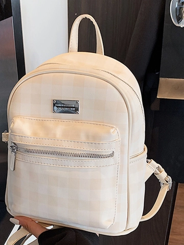 Mini Sac à Dos Décontracté pour Femmes à Damier Mode Cuir PU Petit Sac à Dos de Voyage Daypack Urbain Élégant Petit Sac à Bandoulière
