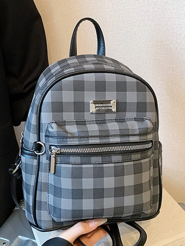 Mini Sac à Dos Décontracté pour Femmes à Damier Mode Cuir PU Petit Sac à Dos de Voyage Daypack Urbain Élégant Petit Sac à Bandoulière