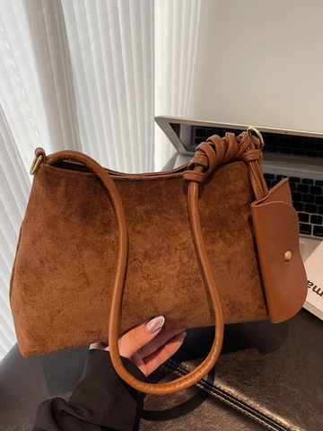 Sac à Épaule Vintage en Suédine pour Femmes Minimaliste Sac Composite Fourre-tout Sous l'Aisselle Avec Bandoulière Nouée et Petite Pochette