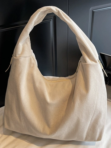 Bolso de Hombro de Pana de Gran Capacidad para Mujer Minimalista Color Sólido Bolso Hobo para Viaje Diario Bolso Tote Casual Moda