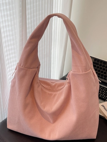 Bolso de Hombro de Pana de Gran Capacidad para Mujer Minimalista Color Sólido Bolso Hobo para Viaje Diario Bolso Tote Casual Moda