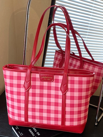 Dames Grote Capaciteit Tote Bag PU Leer Schaakbord Ruitjes Schoudertas Casual Stedelijk Eenvoudig Dagelijkse Handtas