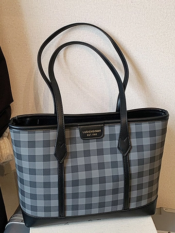 Dames Grote Capaciteit Tote Bag PU Leer Schaakbord Ruitjes Schoudertas Casual Stedelijk Eenvoudig Dagelijkse Handtas