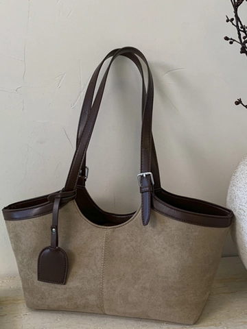 Borsa Tote da Donna PU Vintage Urban Minimalista Grande Capacità Splicing Cuciture Borsa a Spalla Retro Borsa per Pendolarismo Quotidiano