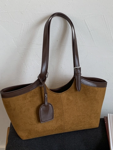 Borsa Tote da Donna PU Vintage Urban Minimalista Grande Capacità Splicing Cuciture Borsa a Spalla Retro Borsa per Pendolarismo Quotidiano