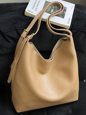 Women Large Capacity PU Leather Hobo Shoulder Bag Lychee Grain Minimalist Tote Bag With Adjustable Strap And Pouch Daily