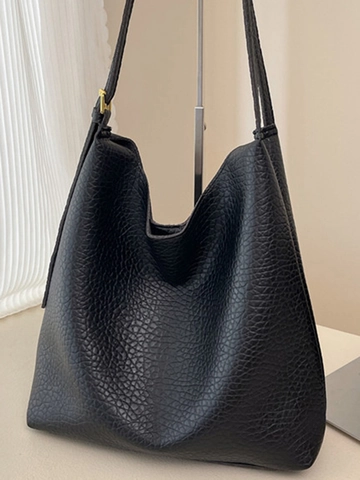 Women Large Capacity PU Leather Hobo Shoulder Bag Lychee Grain Minimalist Tote Bag With Adjustable Strap And Pouch Daily