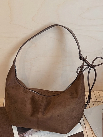Bolso Hobo de Gamuza Sintética Vintage para Mujer Bolso de Hombro de Gran Capacidad Color Sólido Bolso de Axila Minimalista Urbano Bolso de Media Luna