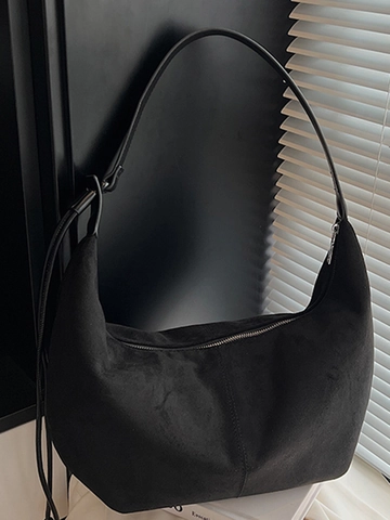 Bolso Hobo de Gamuza Sintética Vintage para Mujer Bolso de Hombro de Gran Capacidad Color Sólido Bolso de Axila Minimalista Urbano Bolso de Media Luna