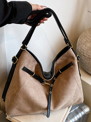 Retro Damen Schultertasche Mit Großer Kapazität Aus PU-Wildleder Matte Textur Patchwork Tote Bag Minimalistisches Mode-Hobo-Handtasche