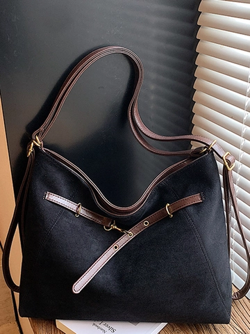 Retro Damen Schultertasche Mit Großer Kapazität Aus PU-Wildleder Matte Textur Patchwork Tote Bag Minimalistisches Mode-Hobo-Handtasche