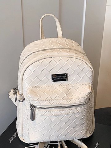 Damen Geflochten PU Leder Rucksack Große Kapazität Leicht Reisetasche Stilvolle Koreanische Mode Weich Leder Mini Rucksack