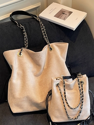 Mode Damen PU Leder Kordelzug Eimertasche Weiche Wildleder Textur Kette Gurt Umhängetasche Große Kleine Pendler Tote Handtasche