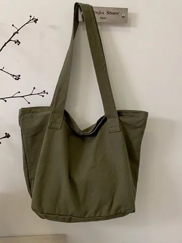 Large Capacity Canvas Tote Bag For Women Urban Simple Shoulder Bag For College Students Commuting Shopping Handbag Plain Solid