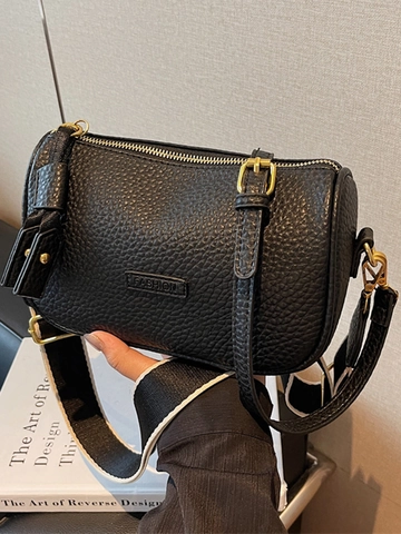 Damen Urban Minimalistisch PU Boston Umhängetasche Kieselmaserung Nähte Schultertasche Mit Quaste Reißverschluss Mittel Pouch Tasche Für Alltag Pendeln