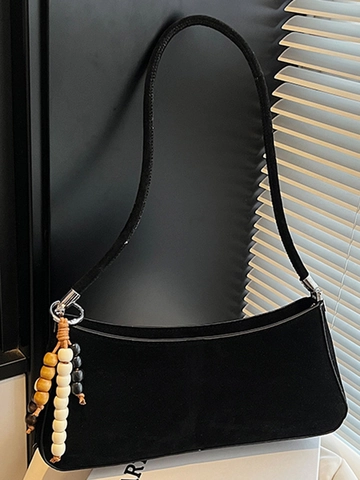 Minimalist Faux Suede Underarm Bag For Women Retro Solid Color Shoulder Bag With Bead Charm Urban Daily Commuting Bag