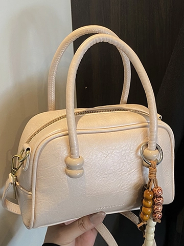 Retro PU Leder Boston Umhängetasche Für Damen Mode Einfache Pendler Handtasche Mit Perlenanhänger Crossbody Bag