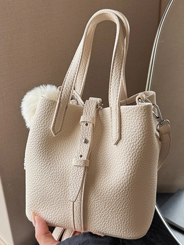 Minimalistische Damen Beuteltasche Litschimuster PU Leder Handtasche Schultertasche Umhängetasche Große Kapazität Pendler Handtasche