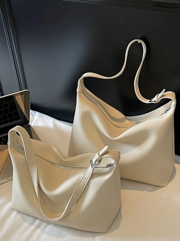 Sac à Épaule Vintage Minimaliste en Cuir PU à Grain de Litchi Grande Capacité Fourre-tout Hobo pour Femmes