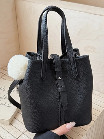 Minimalistische Damen Beuteltasche Litschimuster PU Leder Handtasche Schultertasche Umhängetasche Große Kapazität Pendler Handtasche