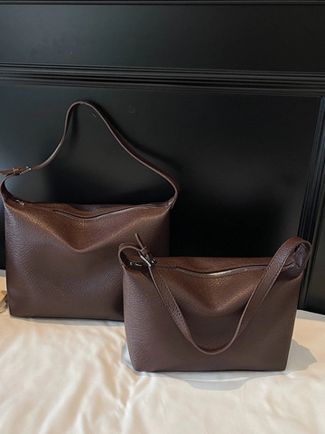 Sac à Épaule Vintage Minimaliste en Cuir PU à Grain de Litchi Grande Capacité Fourre-tout Hobo pour Femmes