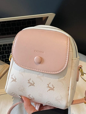 Women Fashion Niche Design Small Square Crossbody Bag Minimalist PU Leather Deer Print Shoulder Bag With Letter Pattern