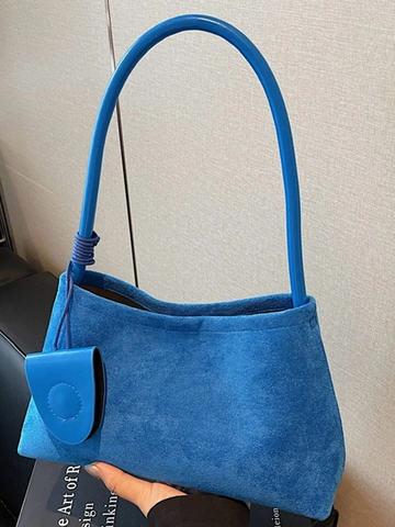 Bolso de Hombro de Mujer Vintage de Cuero PU con Textura de Gamuza Minimalista Bolso de Axila con Colgante Redondo Color Sólido Moda