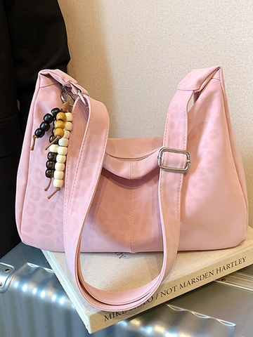 Damen Große Kapazität Leopard-Muster Hobo Schultertasche PU Leder Umhängetasche Mit Verstellbarem Gurt Perlenanhänger