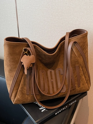 Damen Vintage PU Leder Große Kapazität Einkaufstasche Brief Geprägt Schultertasche Einfache Pendler Handtasche Alltag
