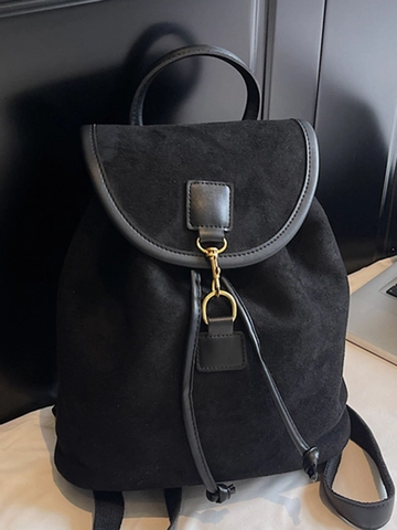 Damen Retro Wildleder Rucksack Große Kapazität Koreanischer Stil Mode Pendler Umhängetasche Mit Metallhakenschnalle