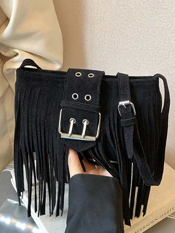 Böhmisch Wildleder Quasten Umhängetasche Retro Metallschnalle Crossbody Tasche Für Damen Herbst Niche Mode Fransen Tasche