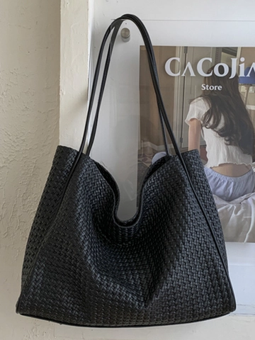 Damen Große Kapazität PU Gewebt Tote Tasche Minimalistisch Retro Schultertasche Casual Fashion Handtasche Mit Innentasche Alltagstasche