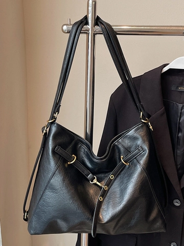 Women's Vintage Large Capacity PU Leather Tote Bag Two-Way Shoulder Bag And Backpack Solid Color Casual Commuter Handbag