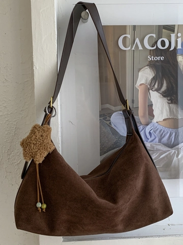 Borsa Sottobraccio Smerigliata Retrò Donna Grande Capacità Effetto Scamosciato Borsa a Tracolla in Pelle PU Hobo Tote Bag Con Ciondolo a Stella