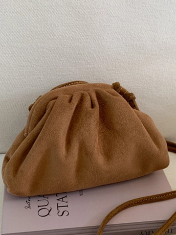 Women Pleated Cloud Bag Fashion PU Leather Dumpling Crossbody Bag Solid Color Underarm Shoulder Bag Magnetic Buckle Purse