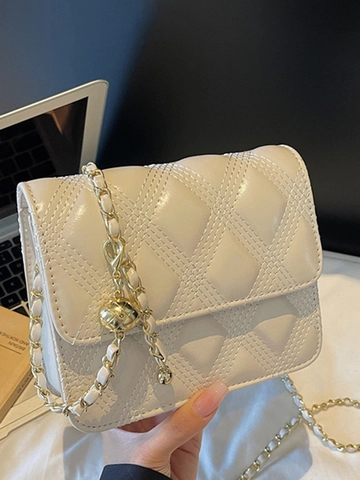 Mode Gewatteerde Ruit Kleine Vierkante Tas Voor Dames Gouden Bal Ketting Schoudertas Crossbody Tas PU Leer Stijlvolle Retro Handtas