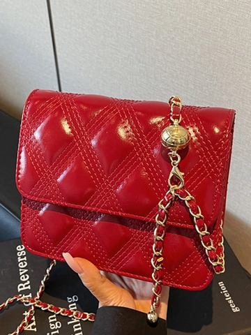 Mode Gewatteerde Ruit Kleine Vierkante Tas Voor Dames Gouden Bal Ketting Schoudertas Crossbody Tas PU Leer Stijlvolle Retro Handtas