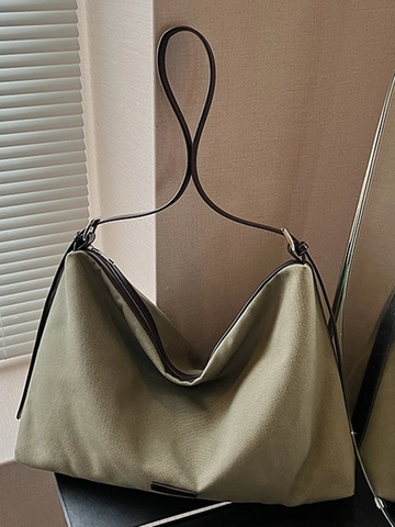 Bolso Tote de Lona Vintage para Mujer Gran Capacidad Bolso de Hombro Slouchy Retro Minimalista Bolso de Mano de Diario
