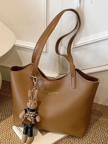 Borsa Tote da Donna in Pelle PU di Grande Capacità Nuova Moda Borsa a Tracolla Retro con Ciondolo a Coniglio Handbag