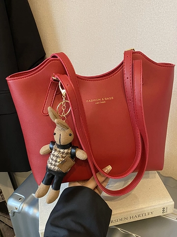 Borsa Tote da Donna in Pelle PU di Grande Capacità Nuova Moda Borsa a Tracolla Retro con Ciondolo a Coniglio Handbag