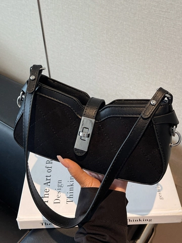 Borsa a Spalla Retrò da Donna in Pelle PU e Scamosciato Patchwork Trapuntata Sottoascellare Con Chiusura a Girello in Metallo Borsa a Tracolla alla Moda per Pendolarismo